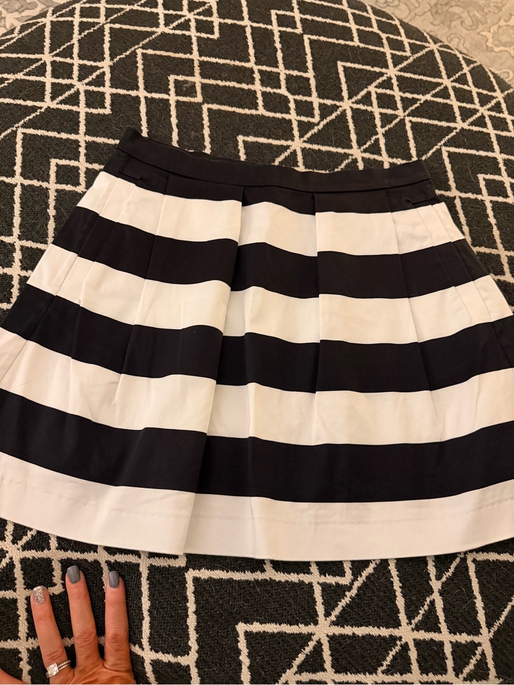 French Connection Black and White Striped Skater Skirt